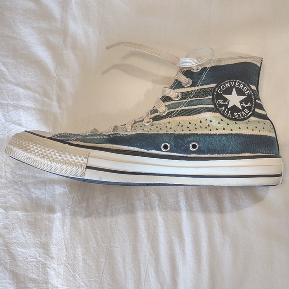 Converse High Top Sneakers - Ivory & Teal/Green Stripes - Women's 7 & 9 - Picture 4 of 15